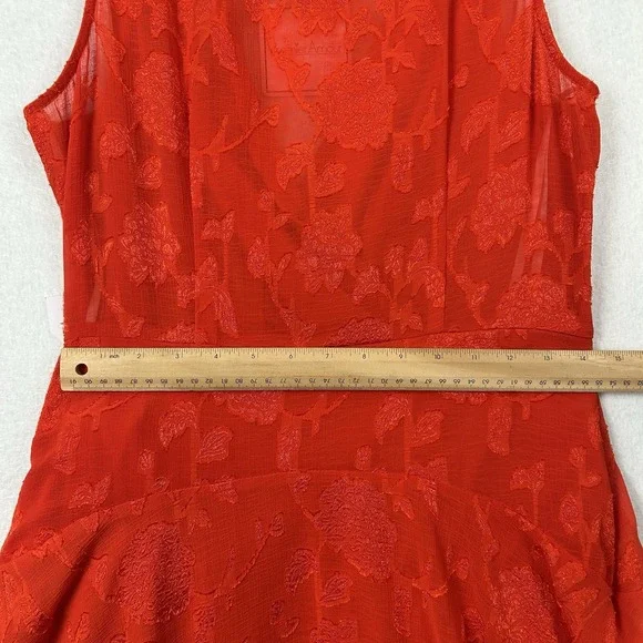 Premier Amour Women Floral Fit Flare Faux Wrap Red Dress Size 10 Bow V Neck Love - Picture 10 of 11